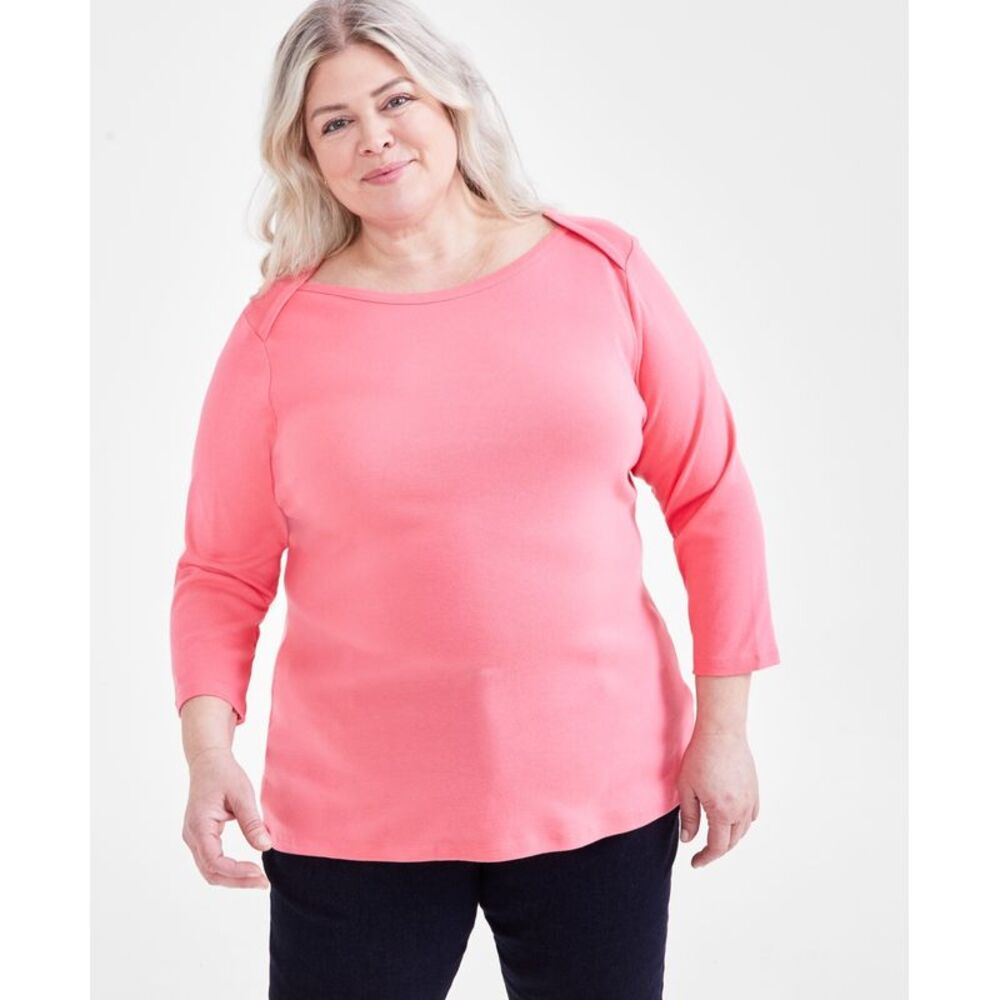 Plus Size Pima Cotton 3/4-Sleeve Top